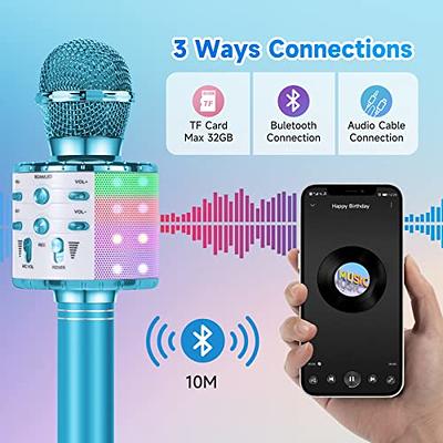 ShinePick Karaoke Microphone, 4 in 1 Wireless Microphone with LED Lights  Handheld Portable Karaoke Machine, Home KTV Player, Compatible with Android  