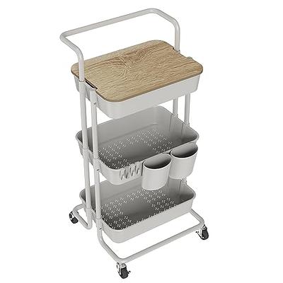 Dark Grey 3-Tier Rolling Cart Hanging Organizer Cup