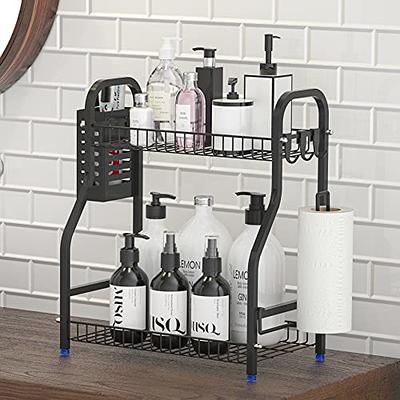 Dyiom 2 Tier Under Sink Storage Organizer, Bathroom Standing Rack, Bath Collection Baskets with Hooks, Shower Caddy in BLACK.