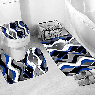 Nkzply 4 Pcs Blue and Black Striped Shower Curtain Set Grey and
