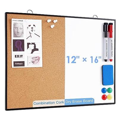 TSJ Office Small Whiteboard Cork-board Combination for Wall - 16' x 12' Portable Aluminum Frame Magnetic Dry Erse Board Mini Bulletin Cork Board 2 Pac