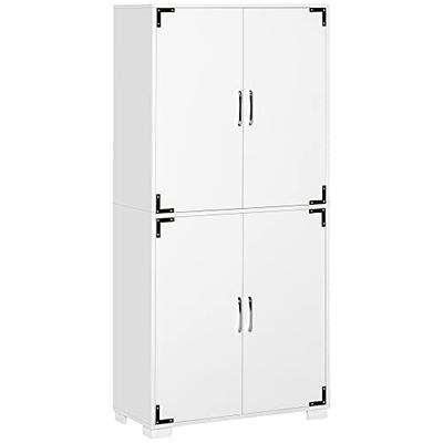 Basicwise QI003952L Kitchen Pantry Storage Cabinet with Drawer, Doors and Shelves, White