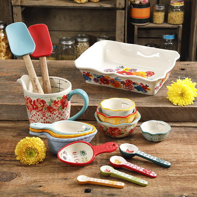 The Pioneer Woman Classic Ceramic Breezy Blossom Cookware Set, 25 Piece Set  