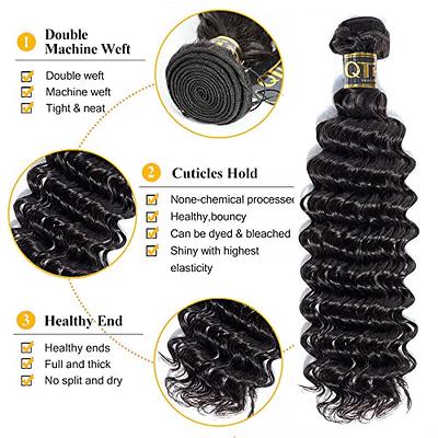 Deep Wave Human Hair 4 Bundles Brazilian Virgin Hair Weave Bundles Deep  Curly 12A Grade Unprocessed Hair Extensions Natural Black 20 22 24 26 inch