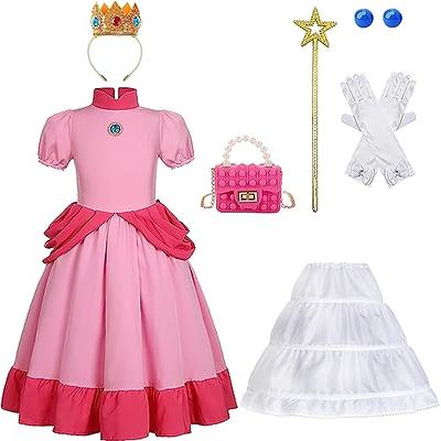 WZWLKJ Girls Princess Peach Costume Super Bros with Crown Headband