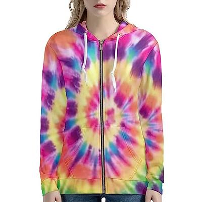 Sweatshirts for Women,Womens Tie Dye Hooded Sweatshirts Long Sleeves O Neck  Hoodie Shirt Drawstring Pullover Top XX-Large Multicolor