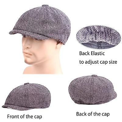The Original Boston Scally Cap - The Original Newsboy Flat Cap - Single Panel Cotton Fitted Hat for Men - Grey Herringbone