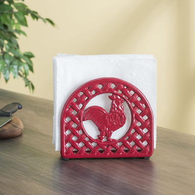 Home Basics Cast Iron Fleur de Lis Paper Towel Holder, Red