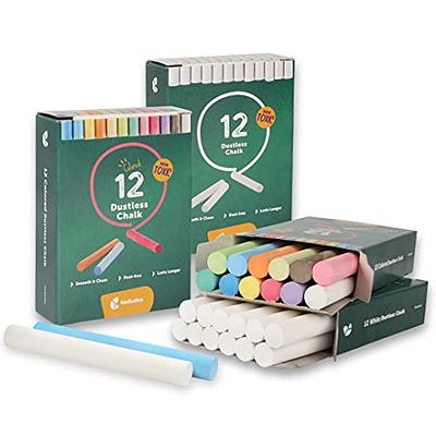 kedudes Non-Toxic Dustless Chalk with Eraser (48 pack), 24 Colored Chalk +  24 White Chalkboard Chalk