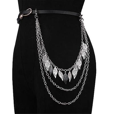 Layered Hip Hop Rivet Spike Tooth Leaf Pendant Pants Jeans Chain for Women  Girl Teen Men Boy Punk Tassel Body Chain Belt Exaggerated Multilayer  Halloween Rock Bar Waist Jewelry Gift-B leaf 