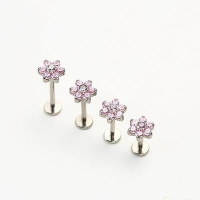 ZYTAIJEW 16G 10mm G23 Titanium Internally Threaded Pink CZ Flower Labret Monroe  Lip Tragus Cartilage Earring Ring Nose Stud Piercing Jewelry - Yahoo  Shopping