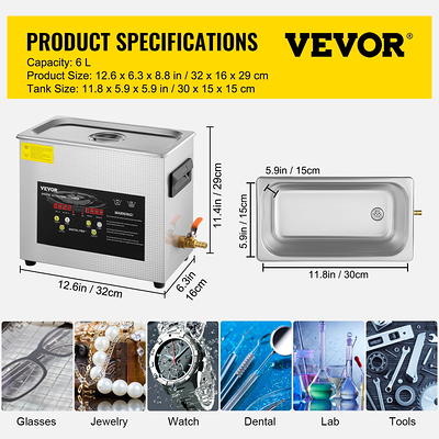 VEVOR Commercial Ultrasonic Cleaner 1.6 Gal. Professional Ultrasonic  Cleaner 40kHZ with Digital Timer and Heater JPS-30ACSBQXJ0001V1 - The Home  Depot