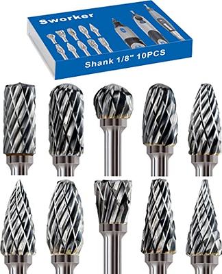 Sworker Carbide Burr Set Compatible with Dremel 1/8 Shank 10PCS Die  Grinder Rotary Tool Rasp Bits Wood Carving Accessories Attachments Cutting  Burrs Metal Grinding Engraving Porting Double Cut - Yahoo Shopping