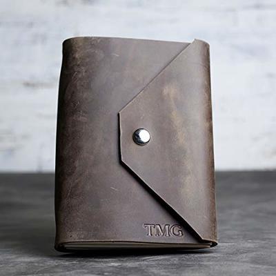 Case Elegance Full Grain Premium Leather Refillable Journal Cover with A5 Lined Notebook, Pen Loop, Card Slots, Brass Snap