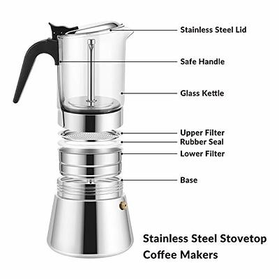 Stovetop Espresso Maker,Crystal Glass-Top Espresso Moka Pot,Coffee