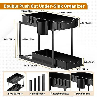 POJORY Under Sink Organizers, 2 Tier Expandable Cabinet Shelf Organizer  with 8 Detachable Panels for Under Kitchen Bathroom Storage, Multi-Use  Under