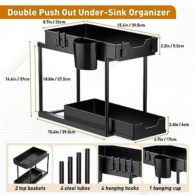 Ulruo 2 Pack Double Pull Out Under Sink Organizers, 2 Tier Multi Purpose  Under Cabinet Organizer with Hooks & Hanging Cups, Under Sink Shelf  Organizer for Kitchen Bathroom, Black - Yahoo Shopping