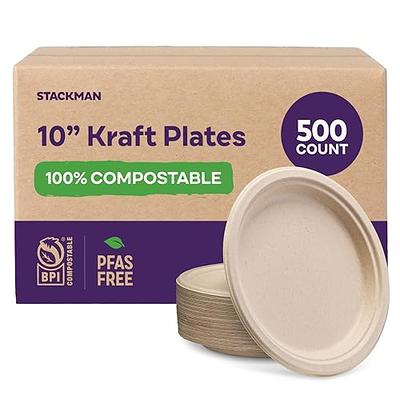 Stack Man 100% Compostable 9 Paper Plates [125-Pack] Heavy Duty