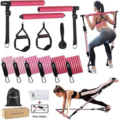 Portable Pilates Bar Kit with Resistance Bands (20, 30, 40, 50 LB) - Guided  8-Week Pilates Bar Kit Plan - Premium Quality Home Equipment 3-Section