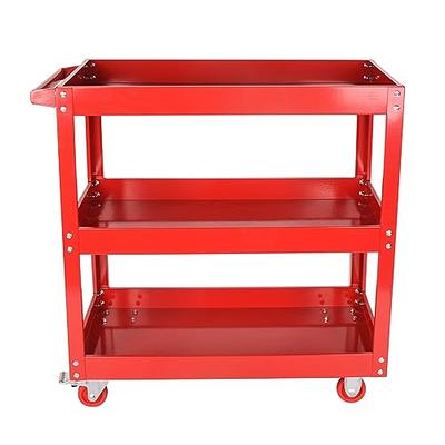 LFGUD 3-Tier Commercial Utility Cart, 3 Shelves Steel Service Tool Cart  with Brake Wheels for Mechanics, 330lbs Heavy Duty Rolling Utility Carts on  Wheels Tub Storage Cart for Warehouse Office Garage 