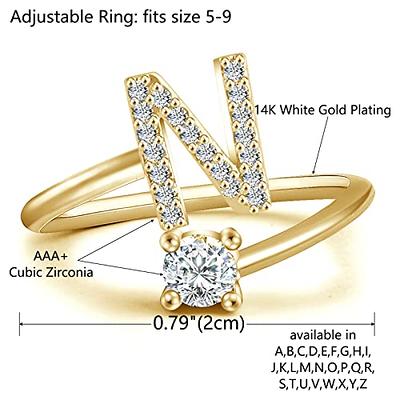 Amazon.com: HIJONES Women's Initial Ring with Cubic Zirconia Dainty  Adjustable Stacking Rings Alphabet Letter A-Z Girls Jewelry Gold A:  Clothing, Shoes & Jewelry