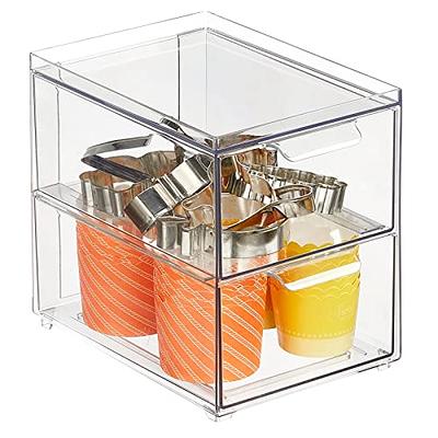 JUXYES 2-Tiers Stack Carry Storage Box With Handle, Transparent Stackable