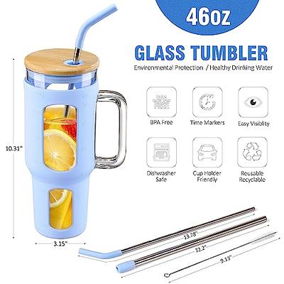 Glass Tumbler with Straw and Lid 16 oz,Glass Iced Coffee Mug for Bubble  Tea,Smoothie,Juice(Ice Transparent Aurora)