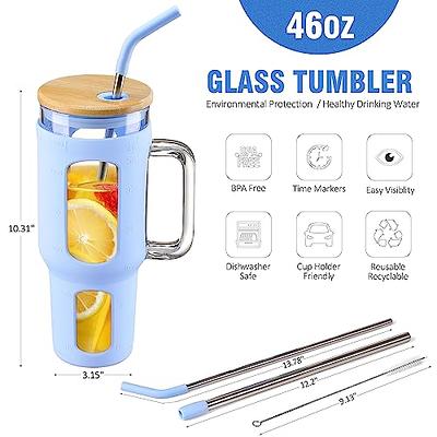 WINSA Glass Tumbler with Lid and Straw, 46 oz Iced Coffee Cup with Handle,  Glass Water