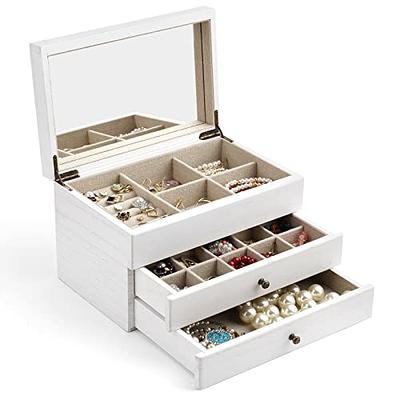 Meangood Jewelry Box Organizer for Women, 2 Layer Large Jewelry Storage  Case, Rustic Wooden Jewelry Box with Mirror & Ring Tray for Necklace  Earring