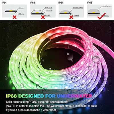Outdoor Waterproof RGB LED Strip Lights, IP68 16.4ft Dimmable, 12V