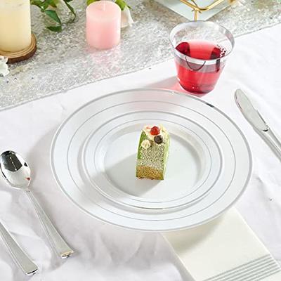 Aya's 60 Silver Plastic Plates Disposable Heavy Duty Premium Plastic  Plates, 30 Plastic Dinner Plates + 30 Dessert Appetizer Plates for  Weddings