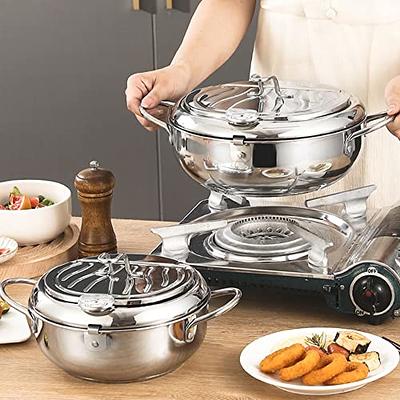 Stainless Steel Deep Fryer Pot, 2.2 L/3.4 L Deep Frying Pot Tempura Frying  Pot with Oil Thermometer Oil Drip Rack for Cooking (2.2 L)