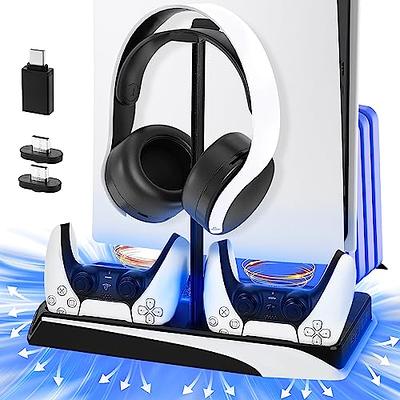 PS5 Stand and Cooling Station with Controller Charging Station for PS5 Slim,  PS5 Accessories Incl. 3 Levels Cooling Fan, RGB Light, 15 Game Storage,  Headset Holder for Playsation 5 Digital/Disc, White