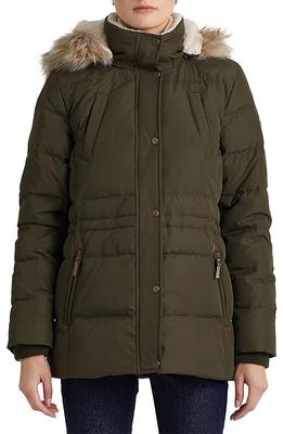 Lauren Ralph Lauren Icon Down & Feather Puffer with Faux Fur Trim