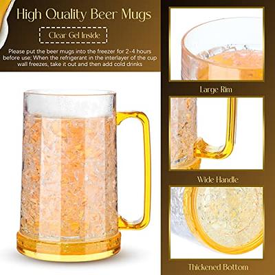 Beer Mugs with Gel Freezer 16 oz, Double Walled Beer Mugs with Handles,  Color Handles Set Of 4