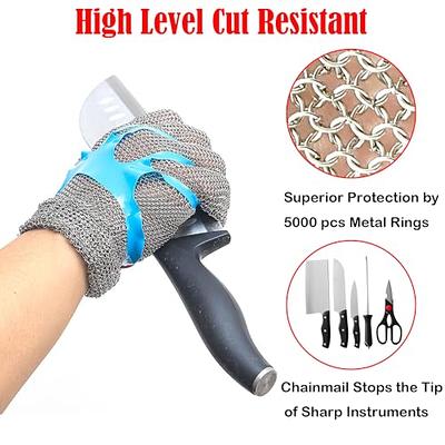 Chainmail Gloves for Cutting Meat&Food,Highest Level Cut Resistant Gloves  Food Grade,Spring Wristband,Stainless Steel Glove Mesh Metal Glove,Safety