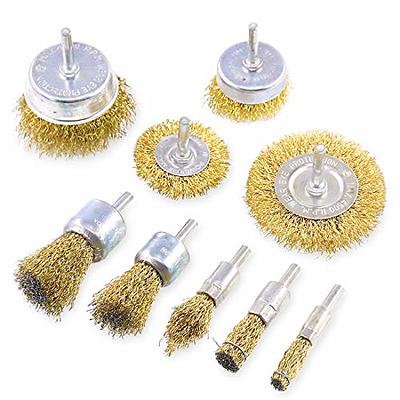 Swpeet 9Pcs Brass Coated Wire Brush Wheel & Cup Brush Set with 1/4