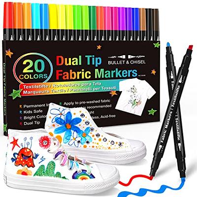 Shuttle Art Fabric Markers Pens, 30 Colors Dual Tip Fabric Markers Permanent No Bleed Markers for T-shirts Sneakers, Non-Toxic & Child Safe