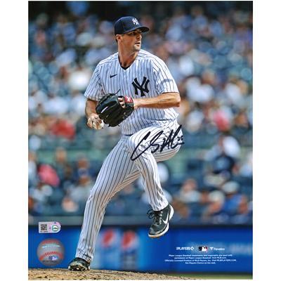 New York Yankees pitcher Clay Holmes pitches against the Baltimore