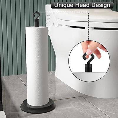 HITSLAM Matte Black Toilet Paper Holder Stand with Modern Marble Base,  SUS304 Stainless Steel Free Standing Toilet Paper Holder with Reserve