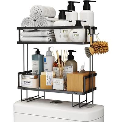 Simple Trending Over The Toilet Storage Rack with Toilet Paper Holder，Metal  3 Tier Bathroom Organizer Shelf with 2 Hooks,White