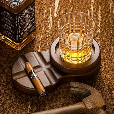 Personalized Whiskey & Cigar Tray Glass Holder Ashtray Whiskey, 2 in 1  Wooden Cigar Ashtray With Whiskey Glass Holder, Great Gifts for Men