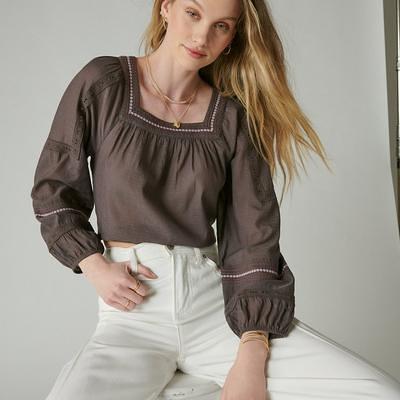 Lucky Brand Embroidered Square Neck Blouse - Women's Clothing