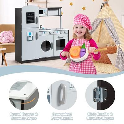 Costway Kids Corner Wooden Kitchen Playset with Cookware Accessories