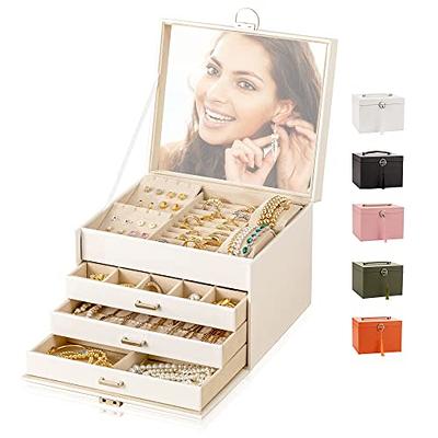 3-Layer Jewelry Box for Women Girls, Travel Lockable Jewelry Case with  Handle Mirror Drawers, Leather Storage Case Jewelry Display Organizer  Jewelry Holder for Rings, Earrings, Necklaces, Bracelets 