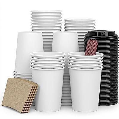 100 Sets] 12 oz Paper Coffee Cups, Disposable Coffee Cups with Lids,  Sleeves and Straws, Hot
