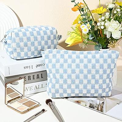 SOIDRAM 2 Pieces Makeup Bag Pouch Checkered Cosmetic Bag Pink Green, Travel  Toiletry Bag Organizer Cute Makeup Brushes Storage Bag for Women