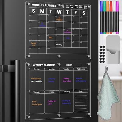 Magnetic Acrylic Calendar for Fridge, 2 Pack Clear Dry Erase Board of  Monthly & Weekly Refrigerator Reusable Planner Board, Includes 6 Markers 3