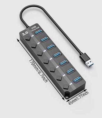 UGREEN Powered USB 3.0 Hub, 7-Port USB Adapter with 4 Smart Charging Ports,  USB Splitter with Individual Led On/Off Switches and Power Adapter, USB