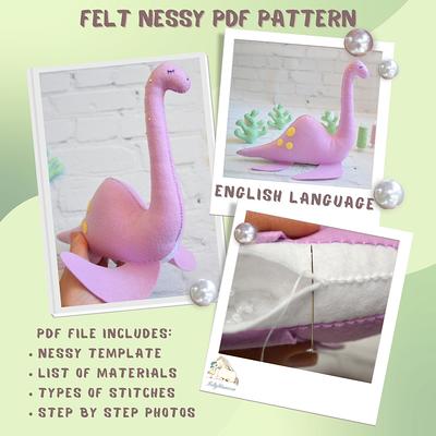 Plush loch ness PDF pattern Nessy sewing tutorial Felt plushie